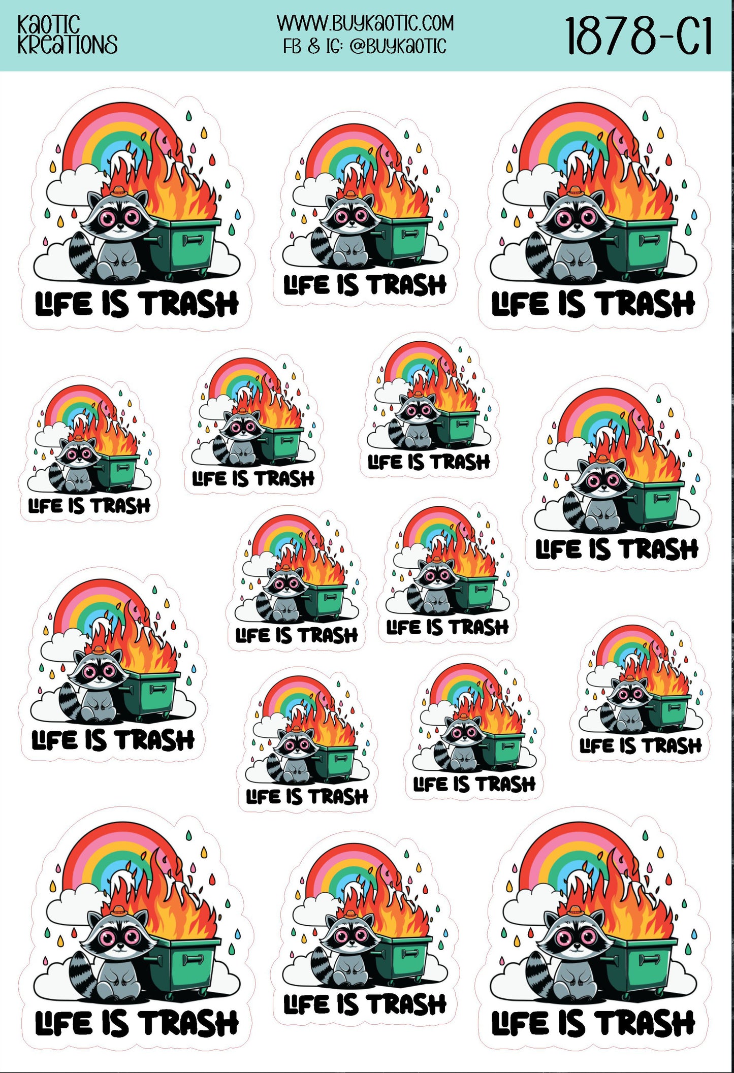Life is Trash Raccoon Sticker Sheet