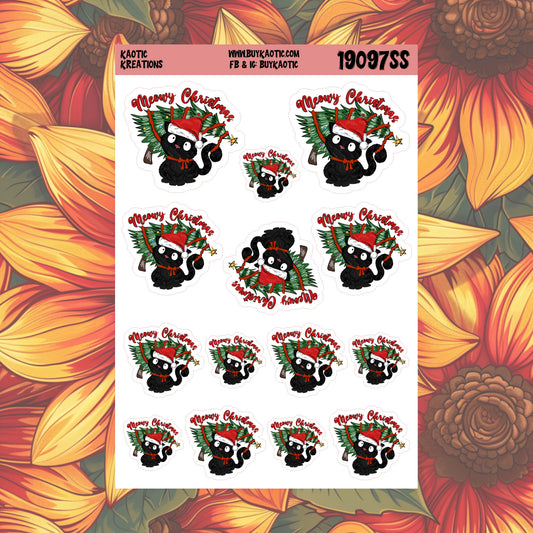 Meowy Christmas Black Cat Christmas Stickers