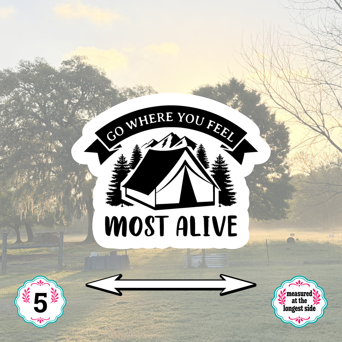 Set of 5 Camping Die-Cut Stickers | 20% Bundle Discount | 2, 3 or 4 Inch | Waterproof Vinyl or Paper Stickers