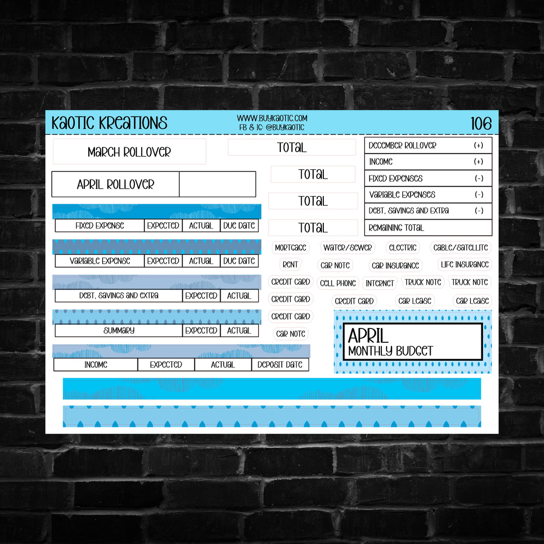 April Monthly Budget Sticker Sheet