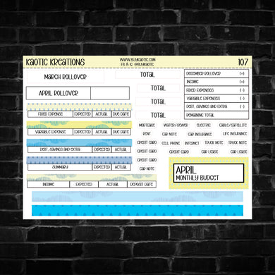 April Monthly Budget Sticker Sheet