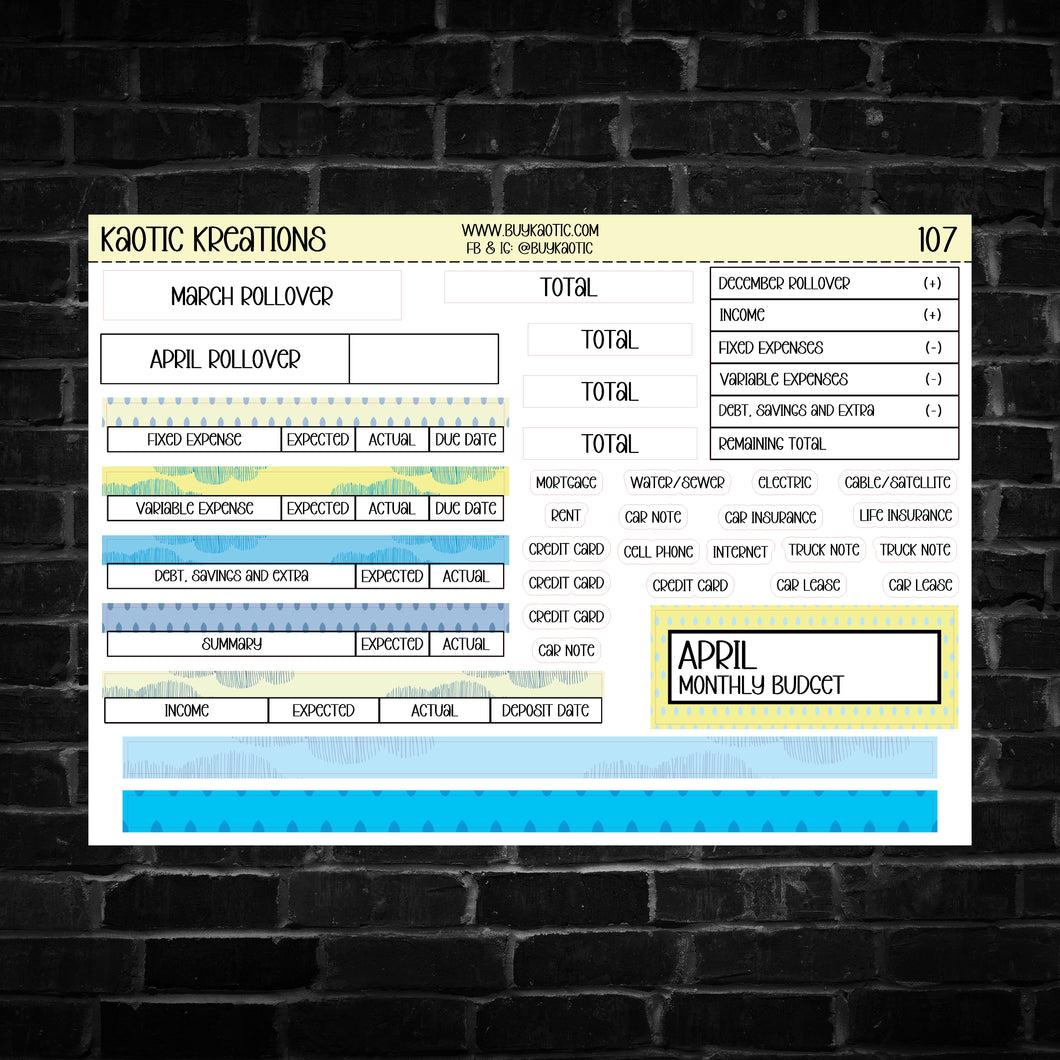 April Monthly Budget Sticker Sheet