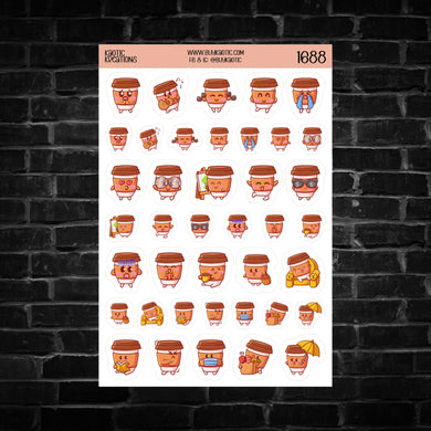 Coffee Cup Character Sticker Sheet