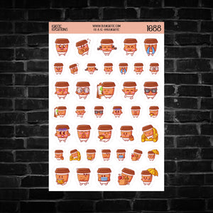 Coffee Cup Character Sticker Sheet