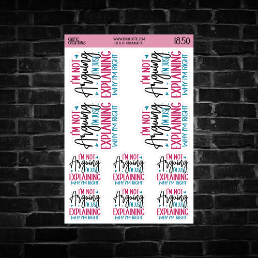 I'm not Arguing I'm just Explaining why I'm Right Sticker Sheet