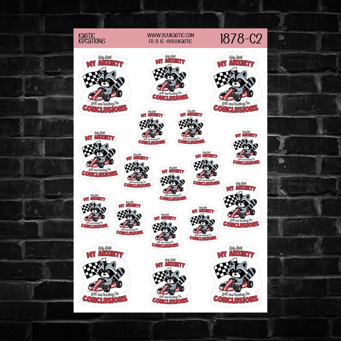 Holy S**t My Anxiety got me Racing to Conclusions Raccoon Sticker Sheet