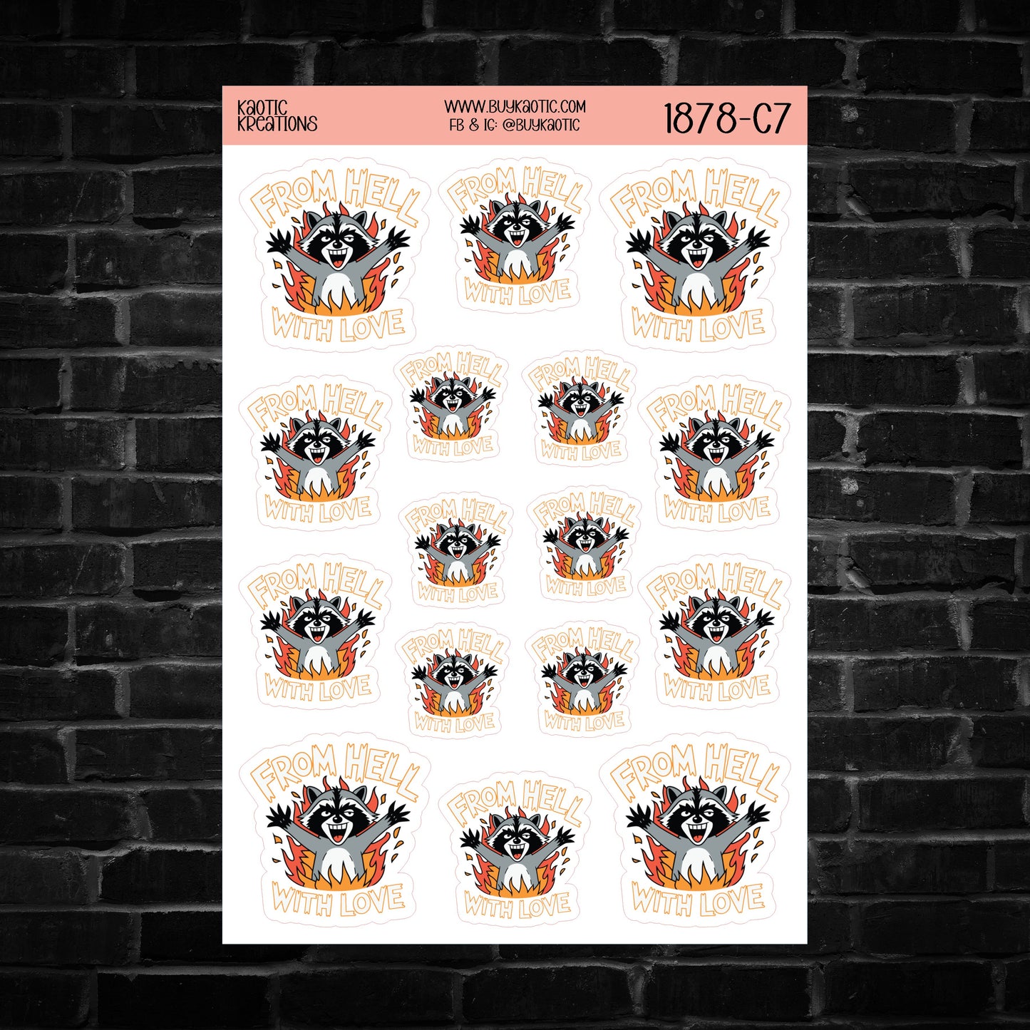 From Hell With Love Raccoon Sticker Sheet