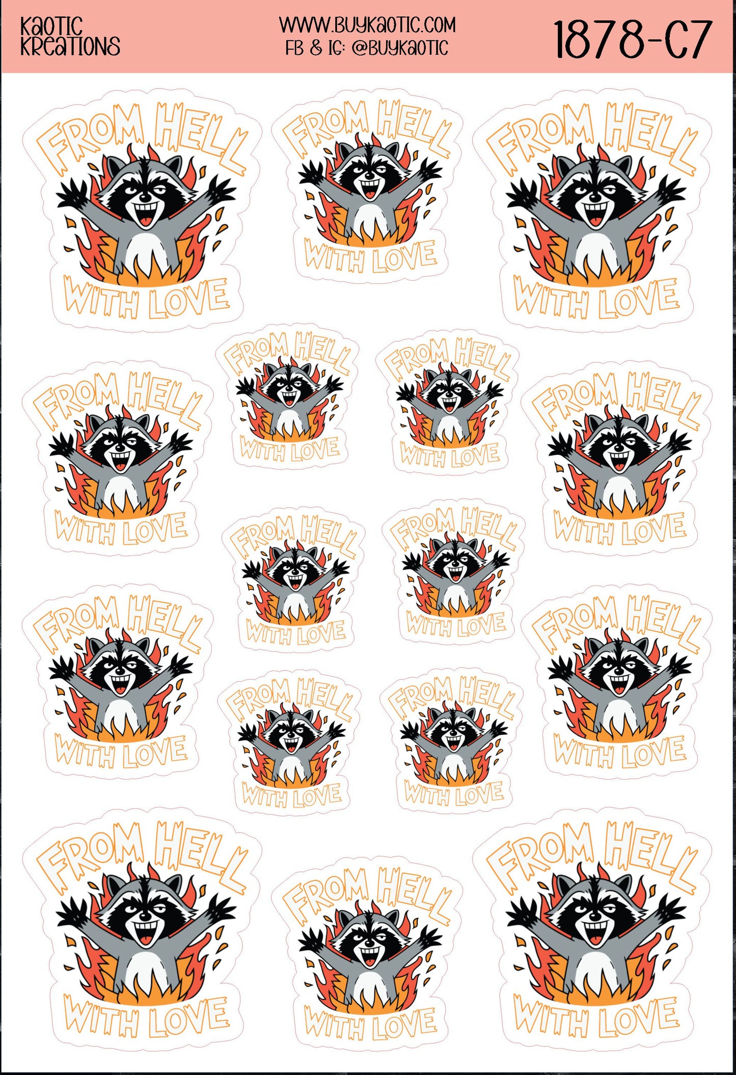 From Hell With Love Raccoon Sticker Sheet
