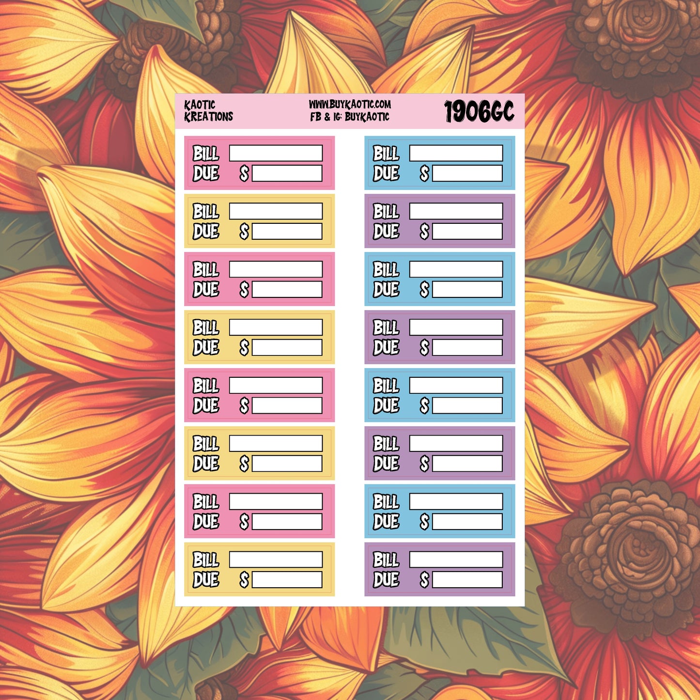 Holo Halloween Bill Due Planner Stickers