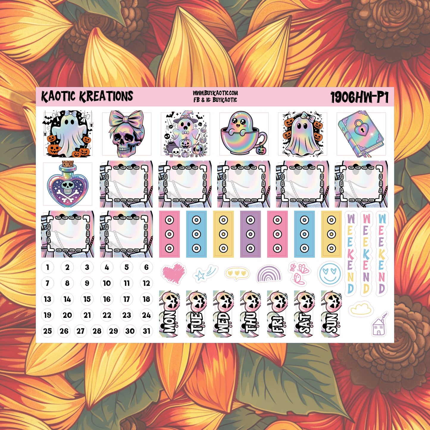 Holo Halloween Hobo Weeks Weekly Sticker Kit