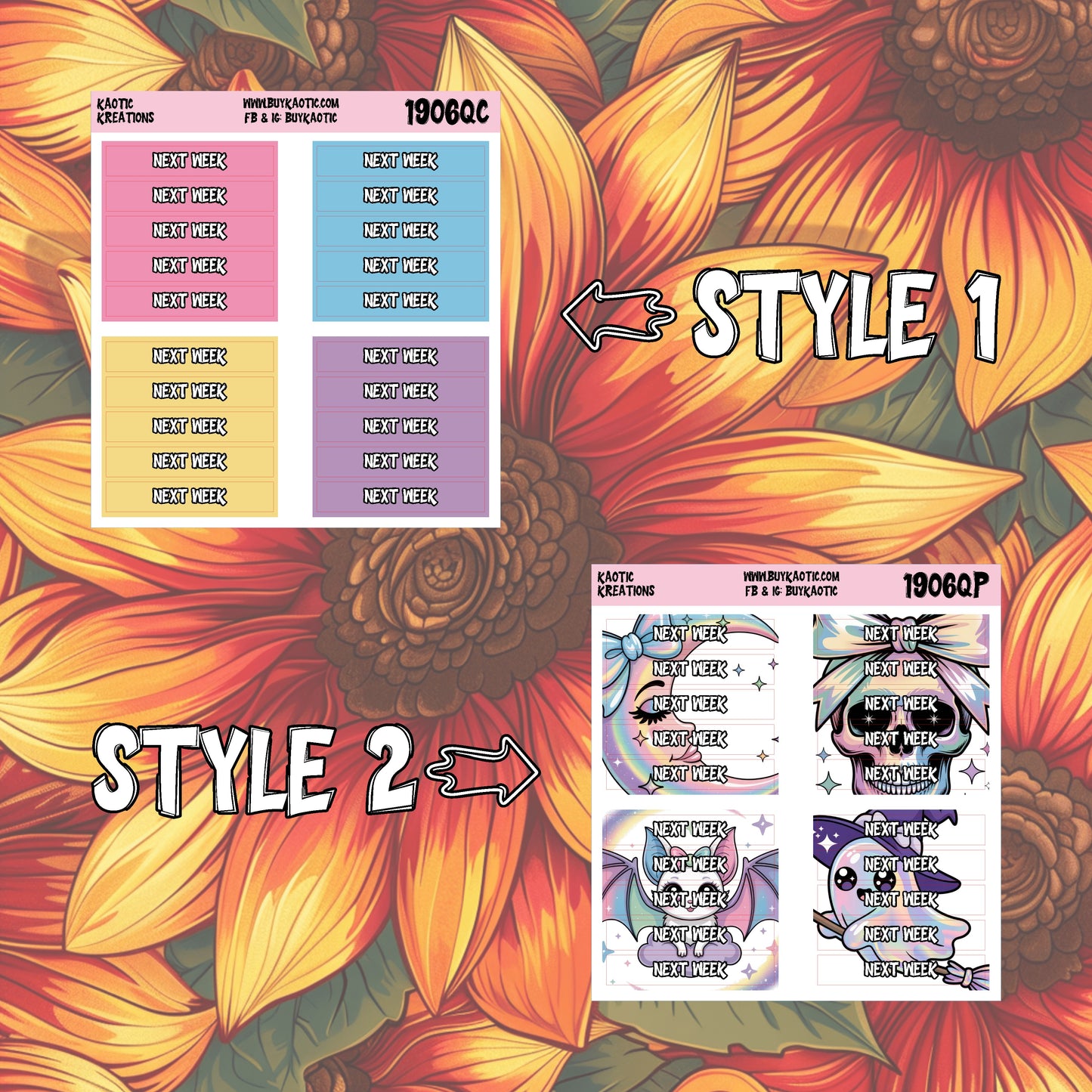 Holo Halloween Next Week Header Planner Stickers