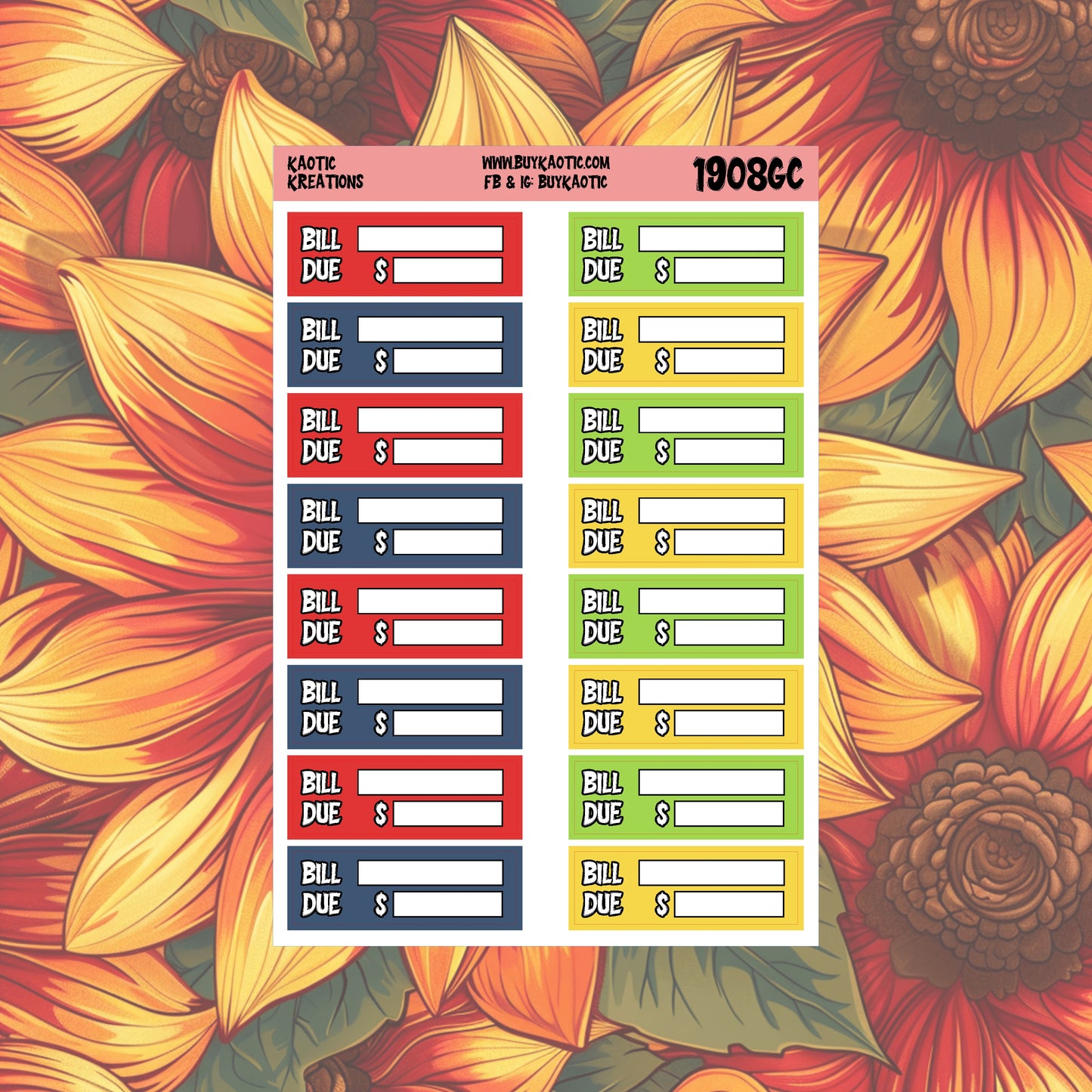Warm Wishes Bill Due Planner Stickers