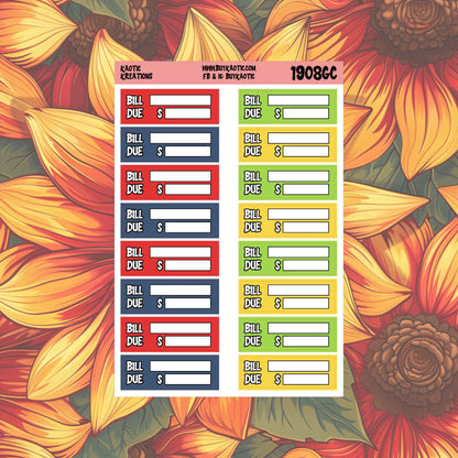 Warm Wishes Bill Due Planner Stickers