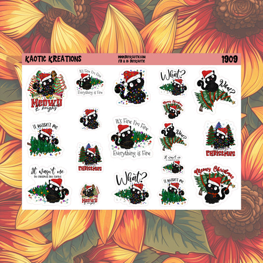 Black Cat Christmas Cat Stickers