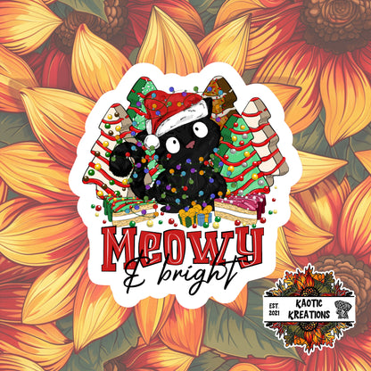 Meowy & Bright Christmas Black Cat Sticker