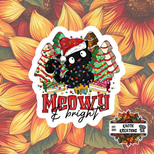 Meowy & Bright Christmas Black Cat Sticker