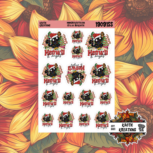 Meowy & Bright Black Cat Christmas Stickers
