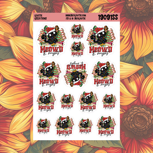 Meowy & Bright Black Cat Christmas Stickers