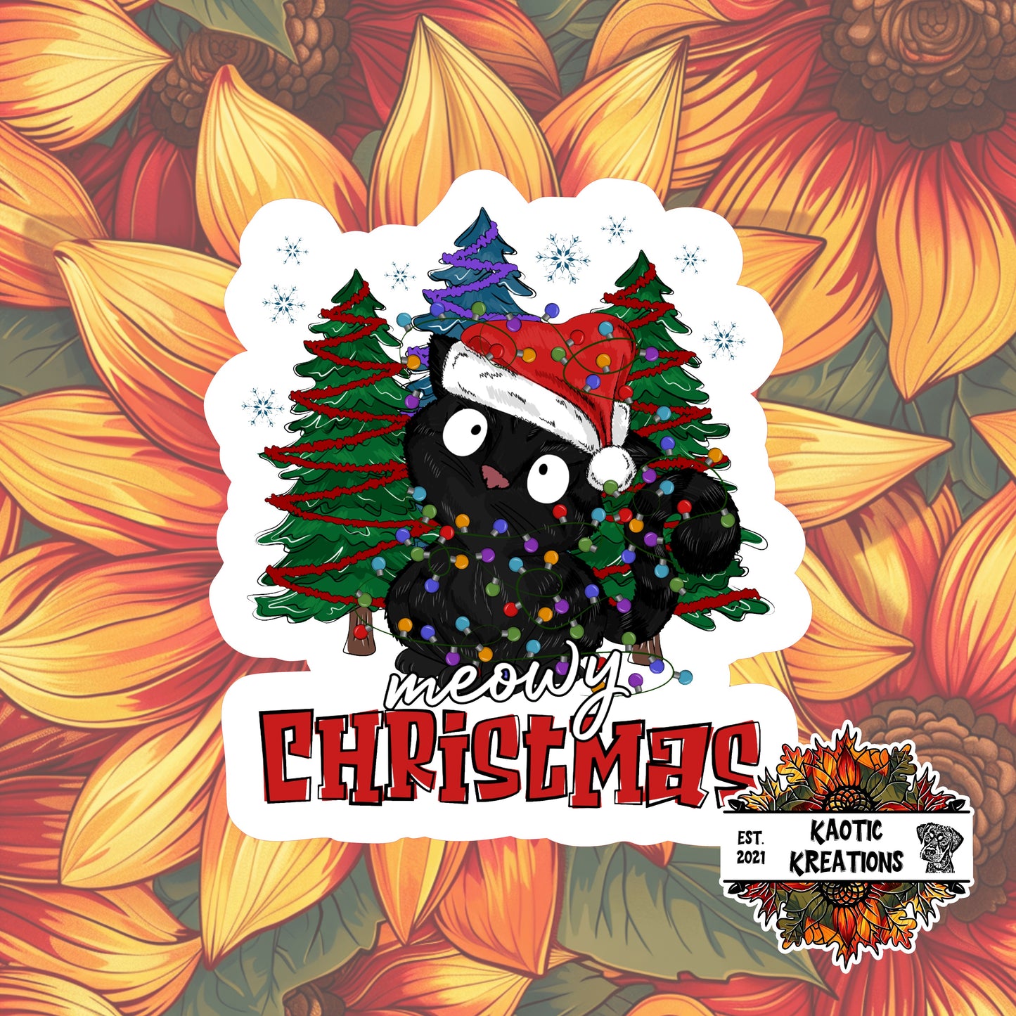 Meowy Christmas Black Cat Christmas Sticker