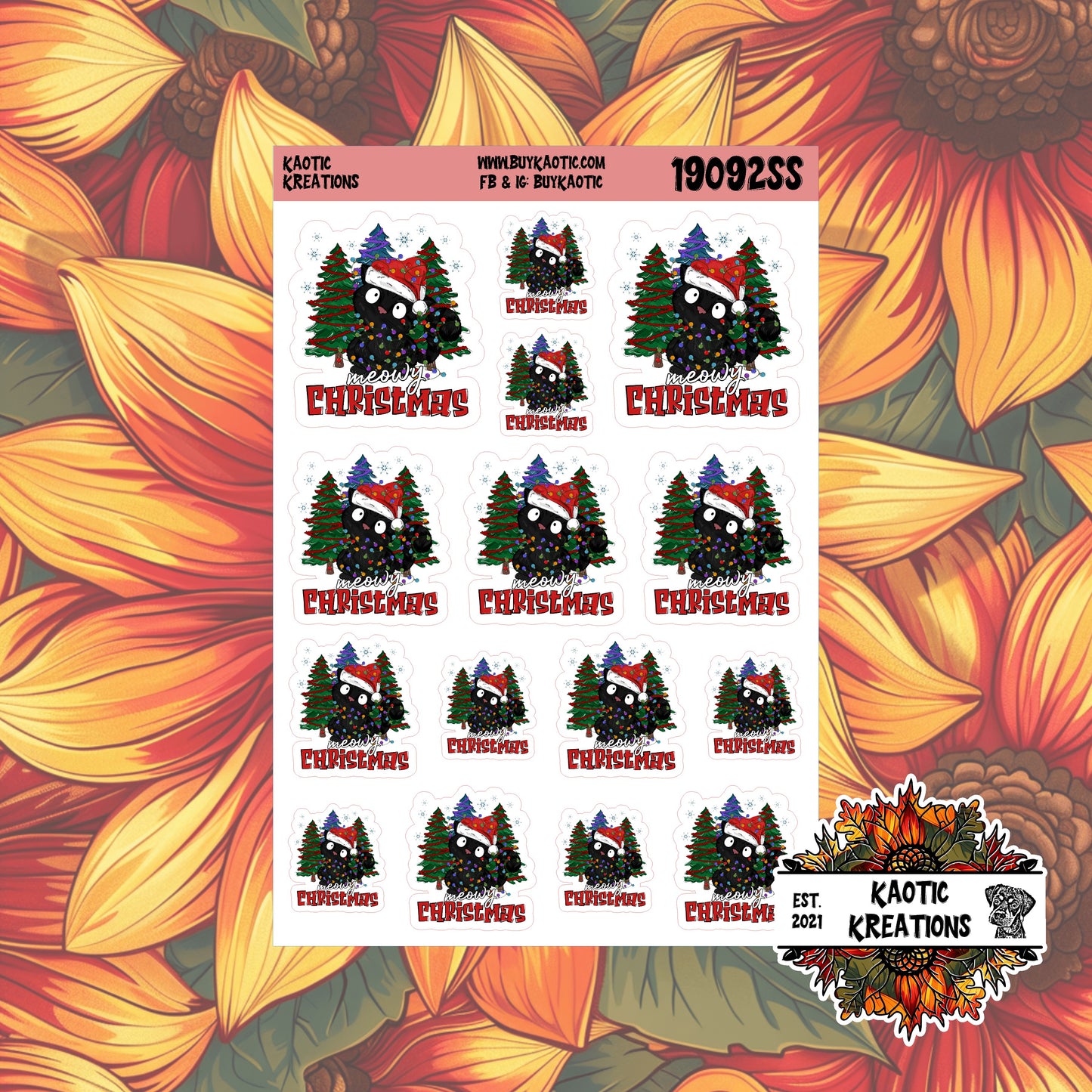 Meowy Christmas Black Cat Christmas Stickers