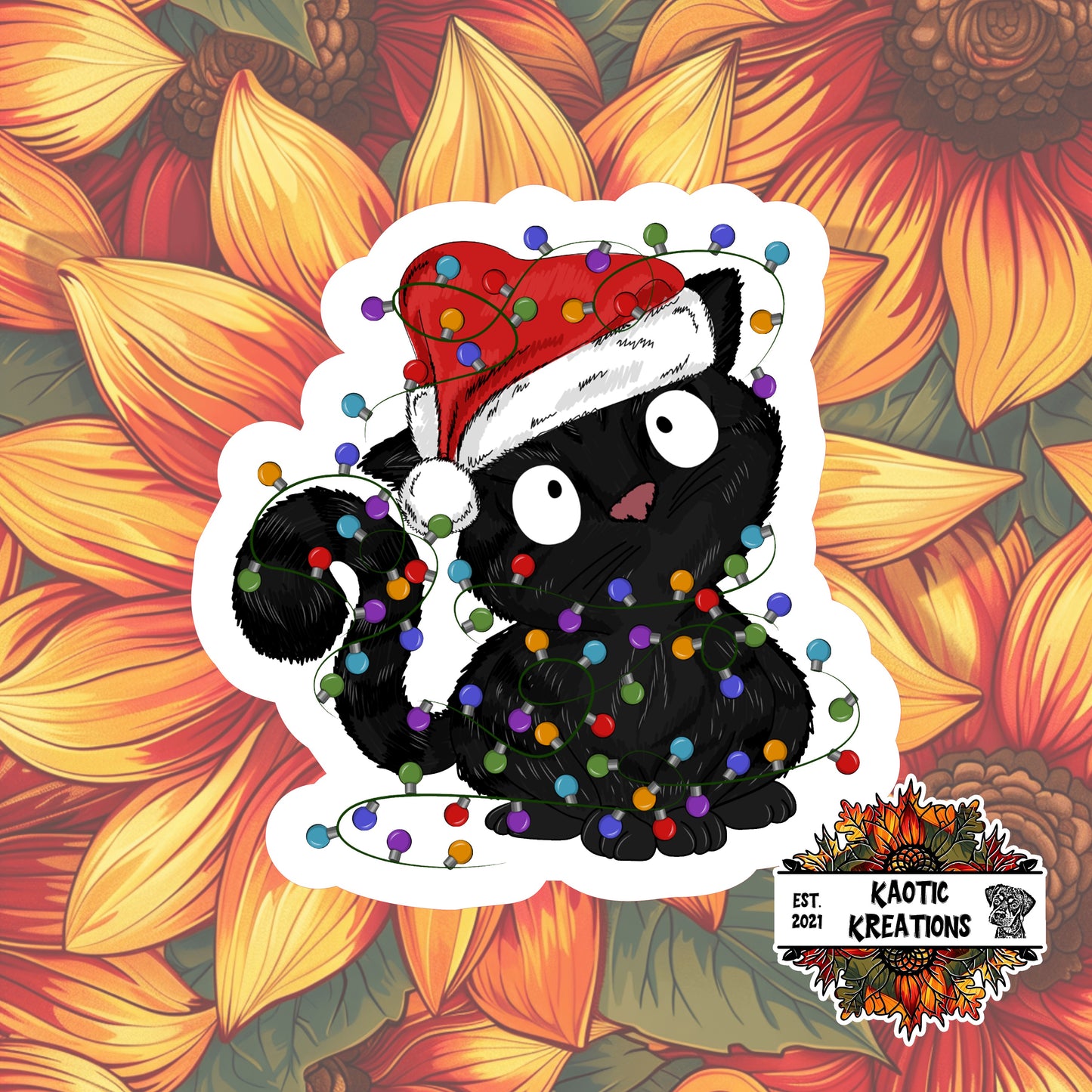 Christmas Lights Black Cat Christmas Sticker