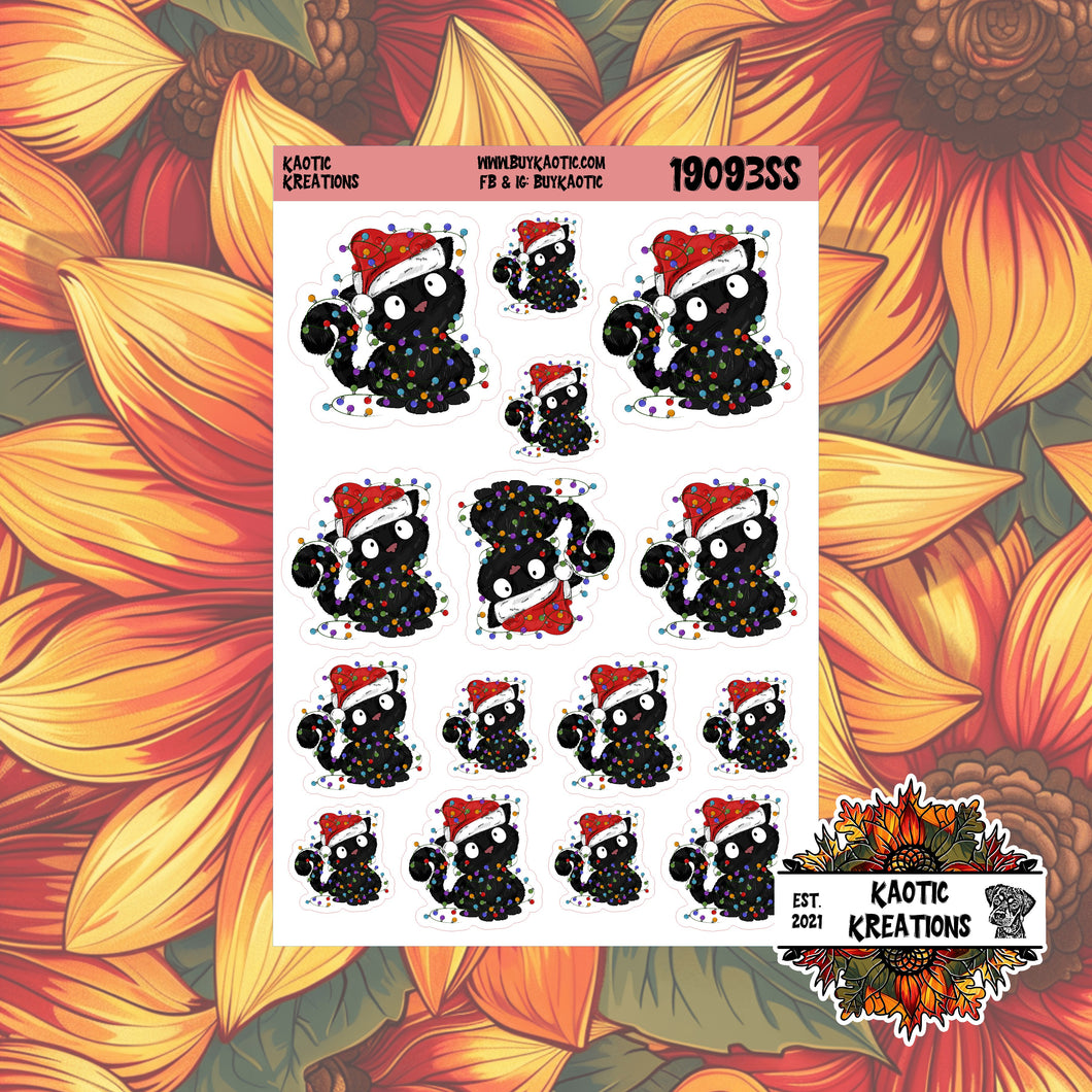 Christmas Lights Black Cat Christmas Stickers