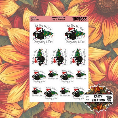 It's Fine I'm Fine Everything is Fine Black Cat Christmas Stickers