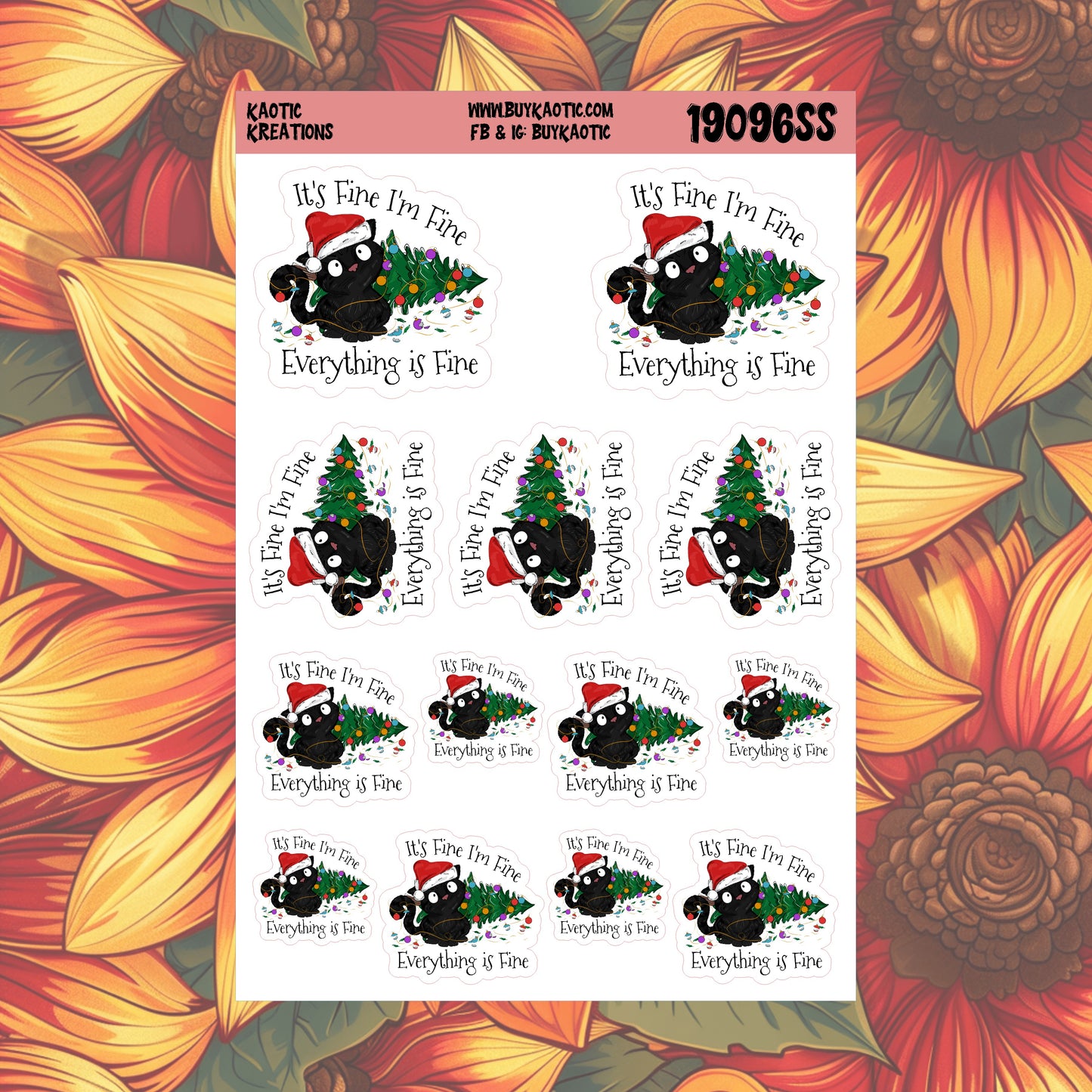 It's Fine I'm Fine Everything is Fine Black Cat Christmas Stickers