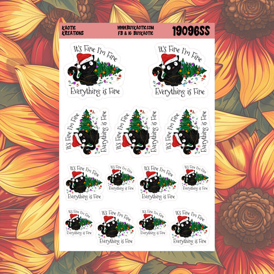 It's Fine I'm Fine Everything is Fine Black Cat Christmas Stickers