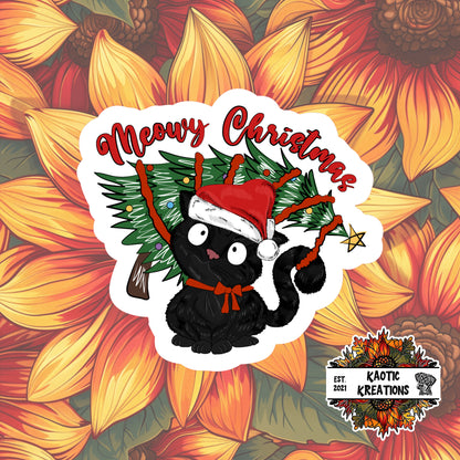 Meowy Christmas Black Cat Christmas Sticker