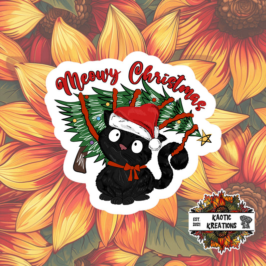 Meowy Christmas Black Cat Christmas Sticker