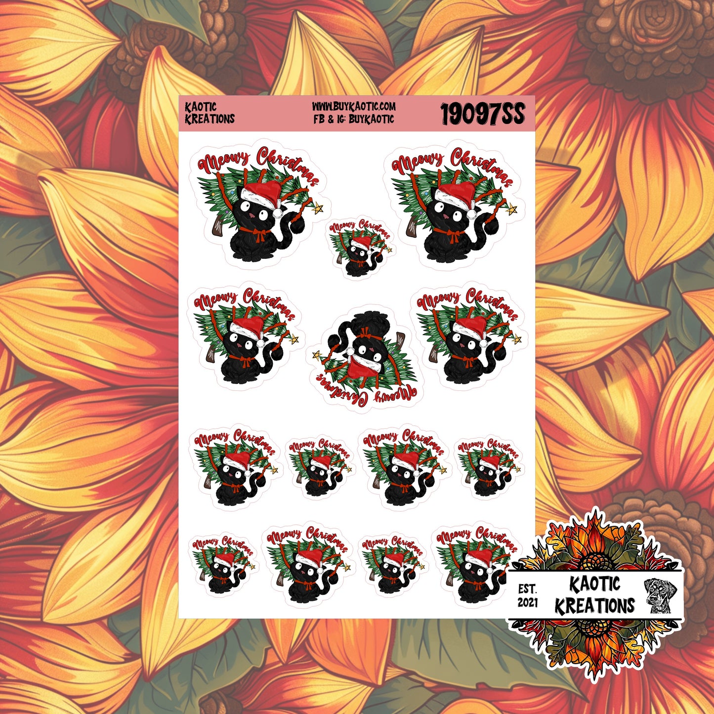 Meowy Christmas Black Cat Christmas Stickers