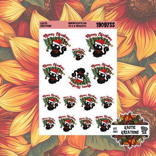 Meowy Christmas Black Cat Christmas Stickers