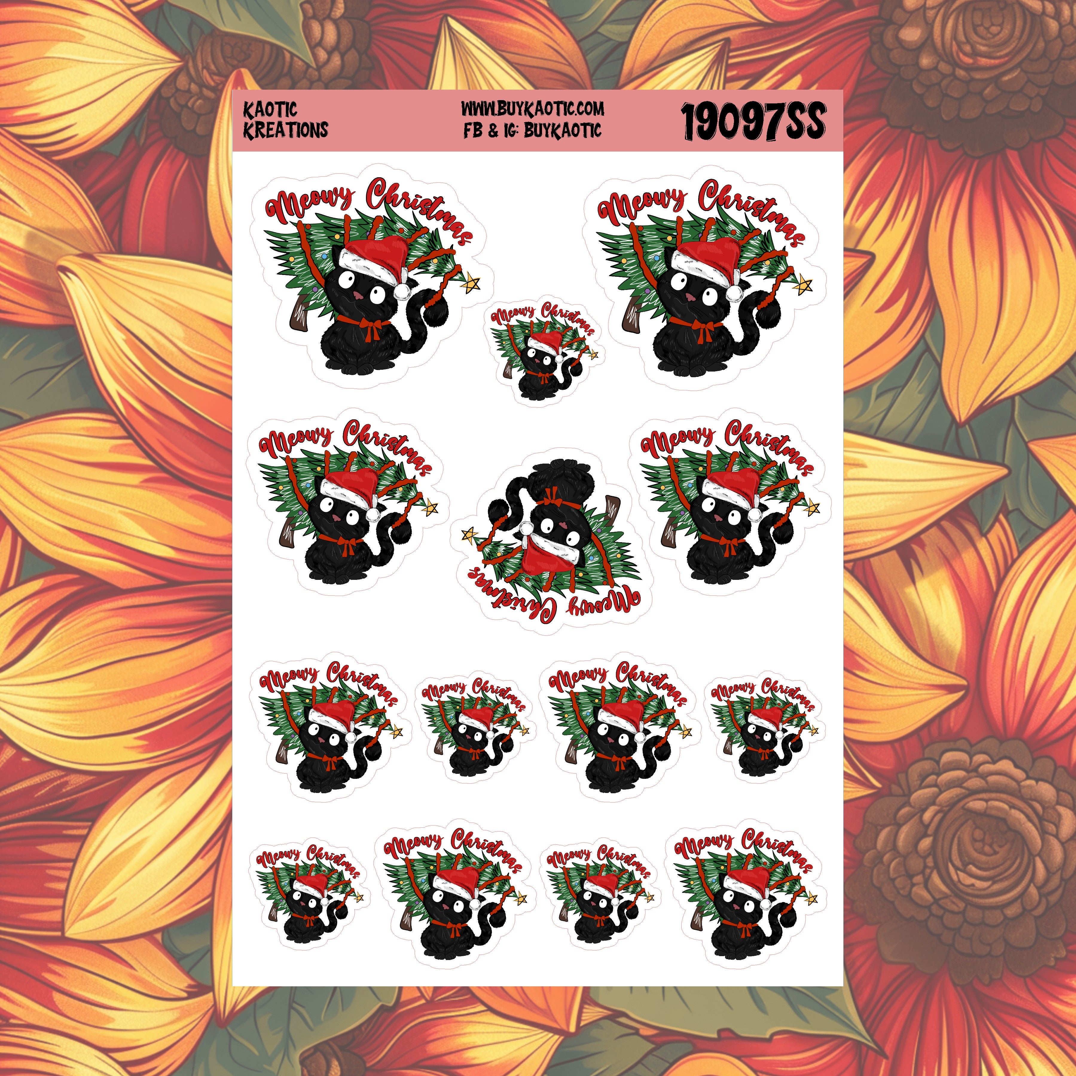 Meowy Christmas Black Cat Christmas Stickers