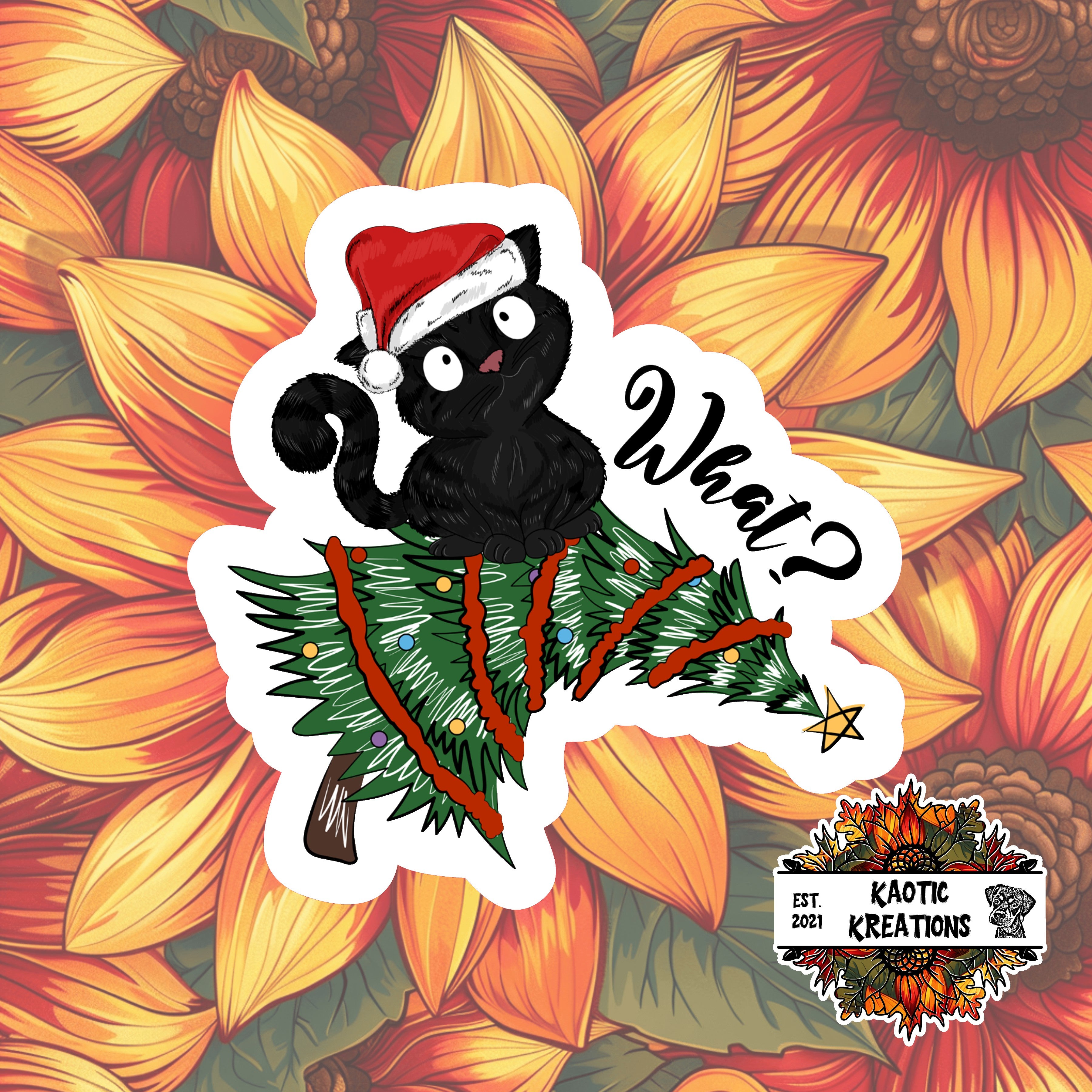What? Black Cat Christmas Sticker