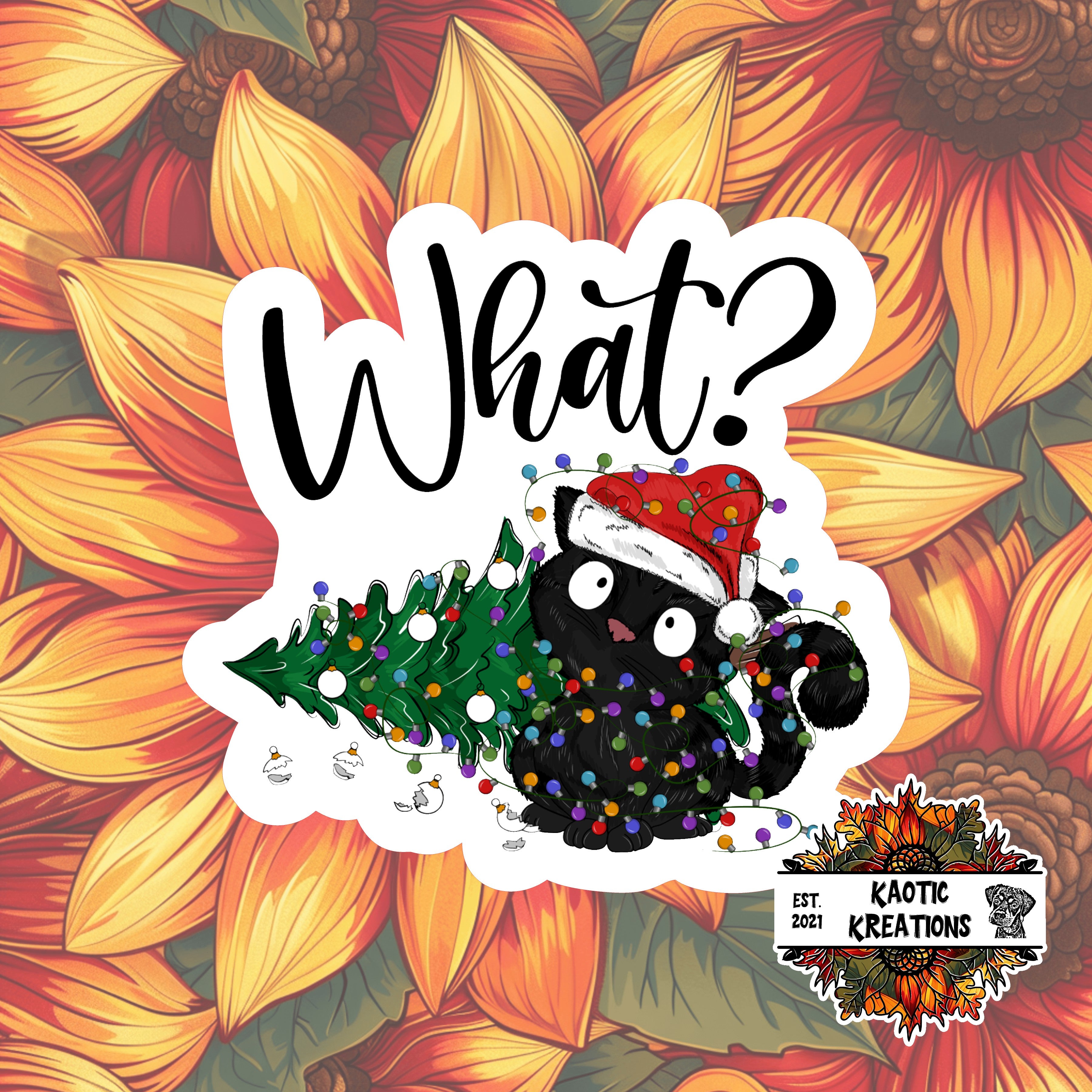 What? Black Cat Christmas Sticker