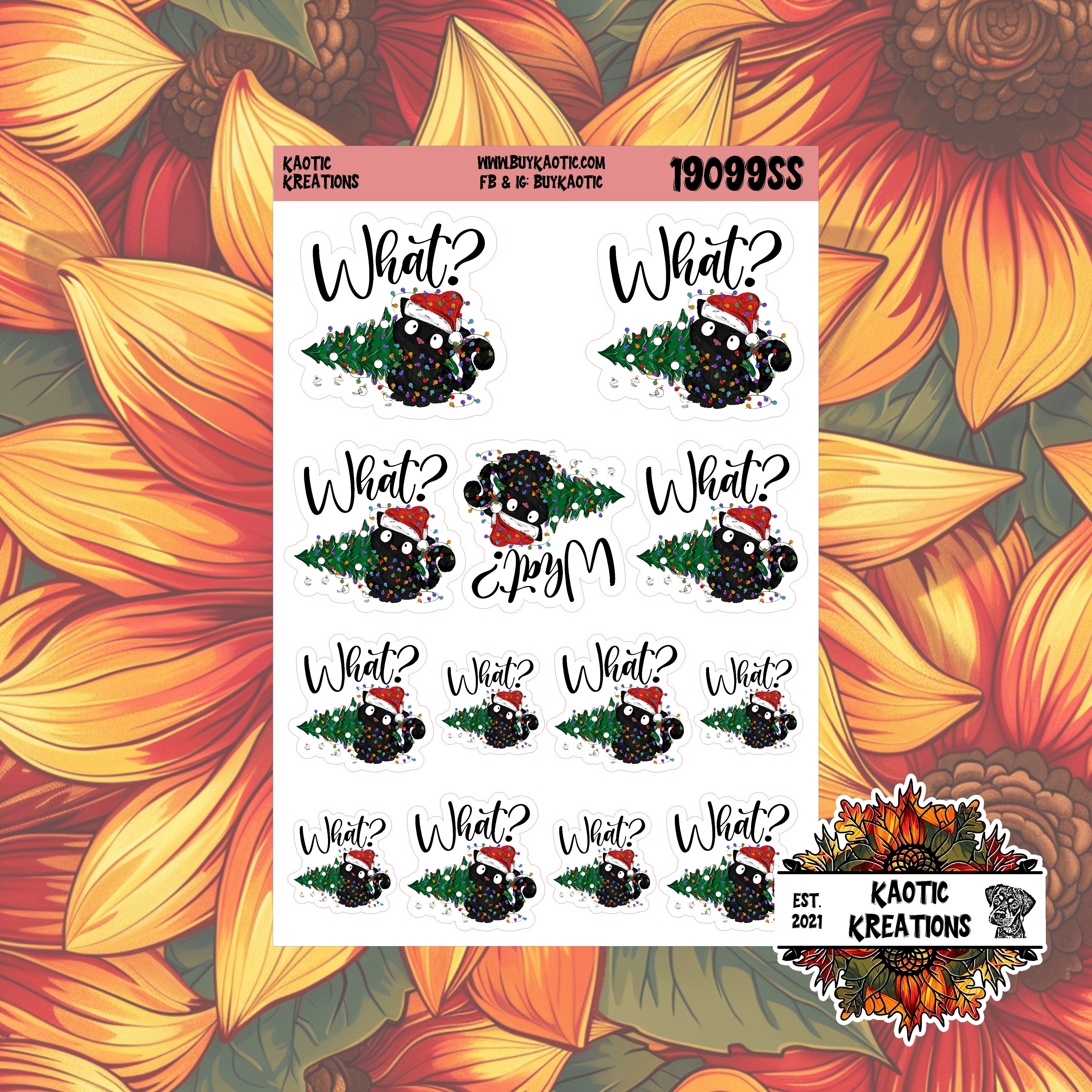 What? Black Cat Christmas Stickers