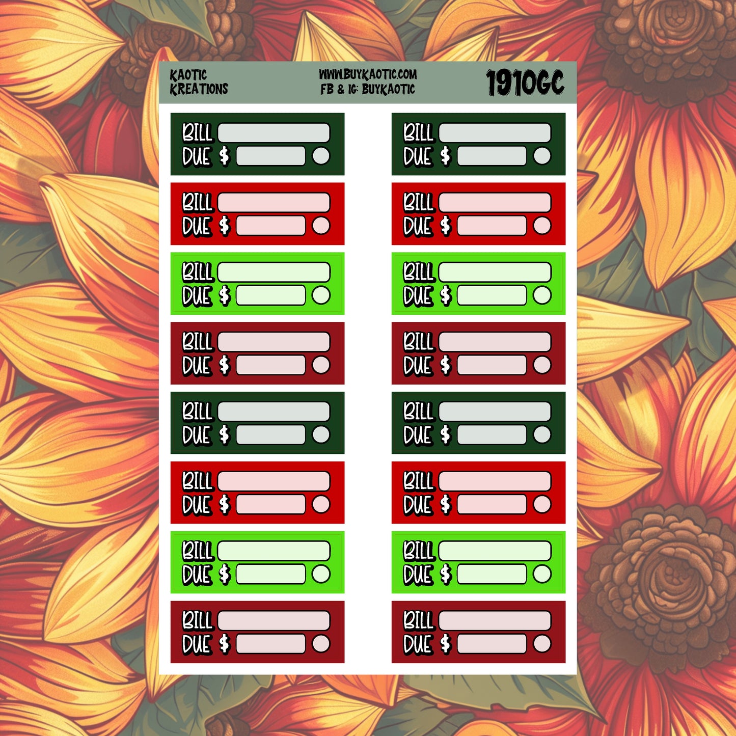 Tree Cakes Bill Due Planner Stickers