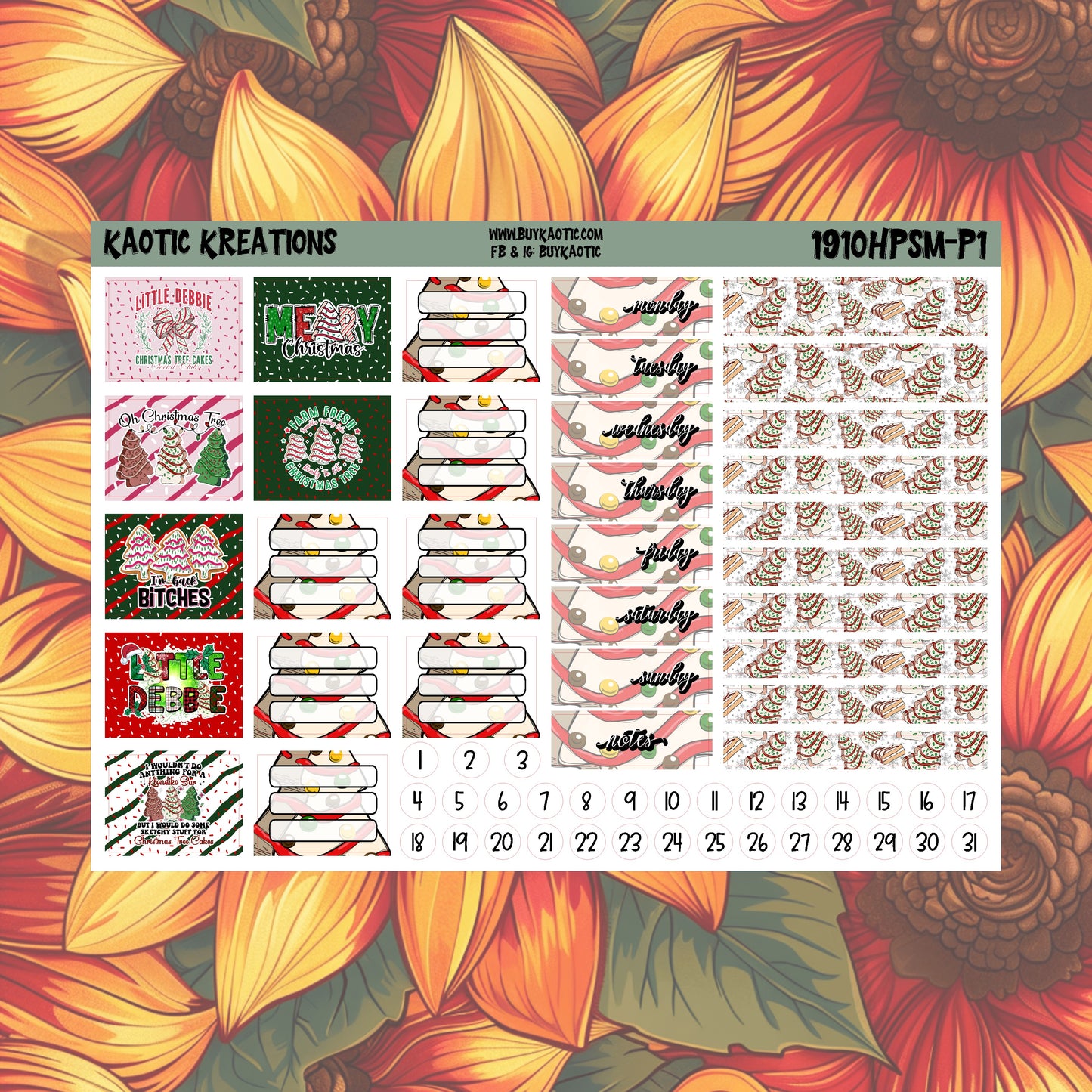 Tree Cakes HP Skinny Mini Weekly Sticker Kit