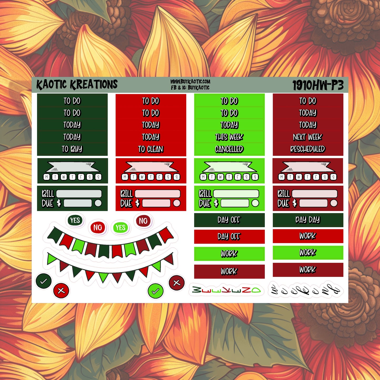 Tree Cakes Hobo Weeks Weekly Sticker Kit