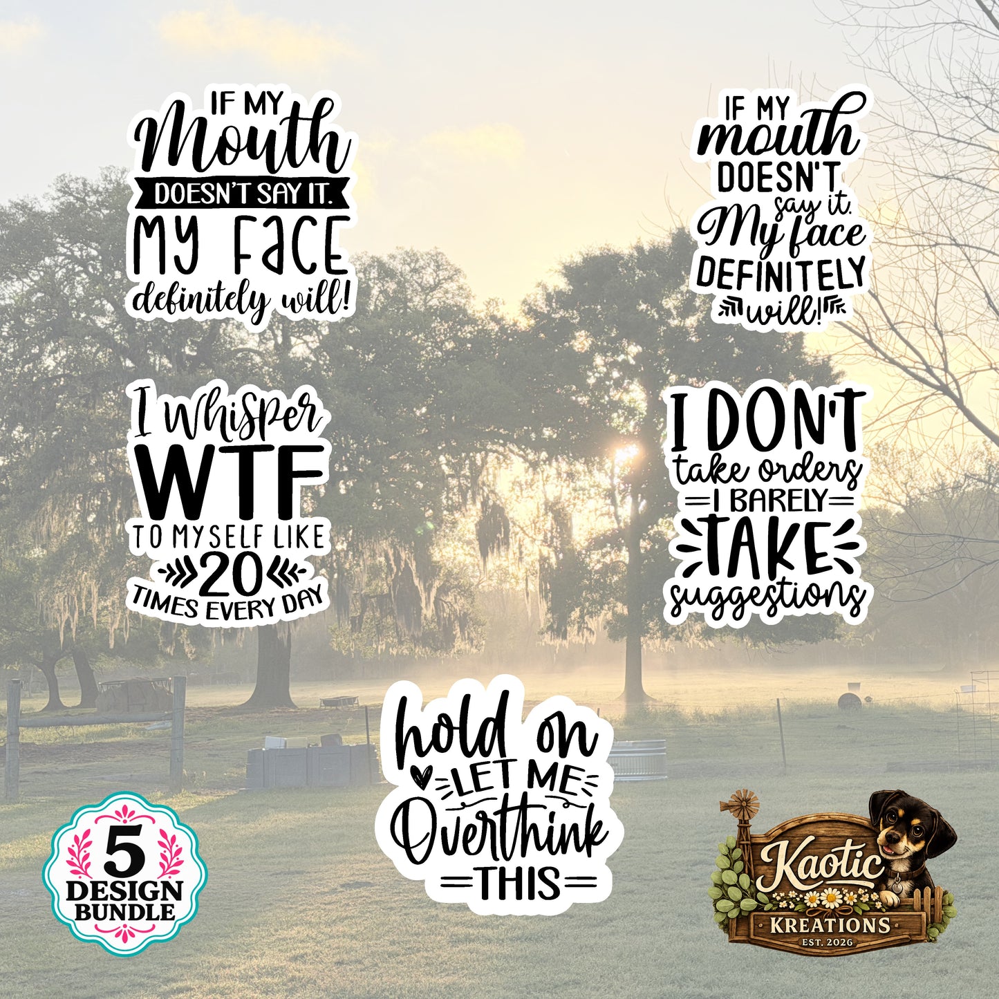 Set of 5 Sassy Die-Cut Stickers | 20% Bundle Discount | 2, 3 or 4 Inch | Waterproof Vinyl or Paper Stickers