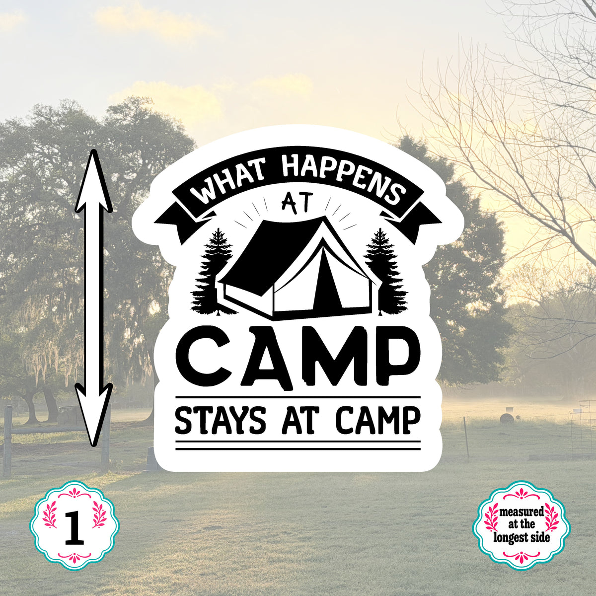 Set of 5 Camping Die-Cut Stickers | 20% Bundle Discount | 2, 3 or 4 Inch | Waterproof Vinyl or Paper Stickers