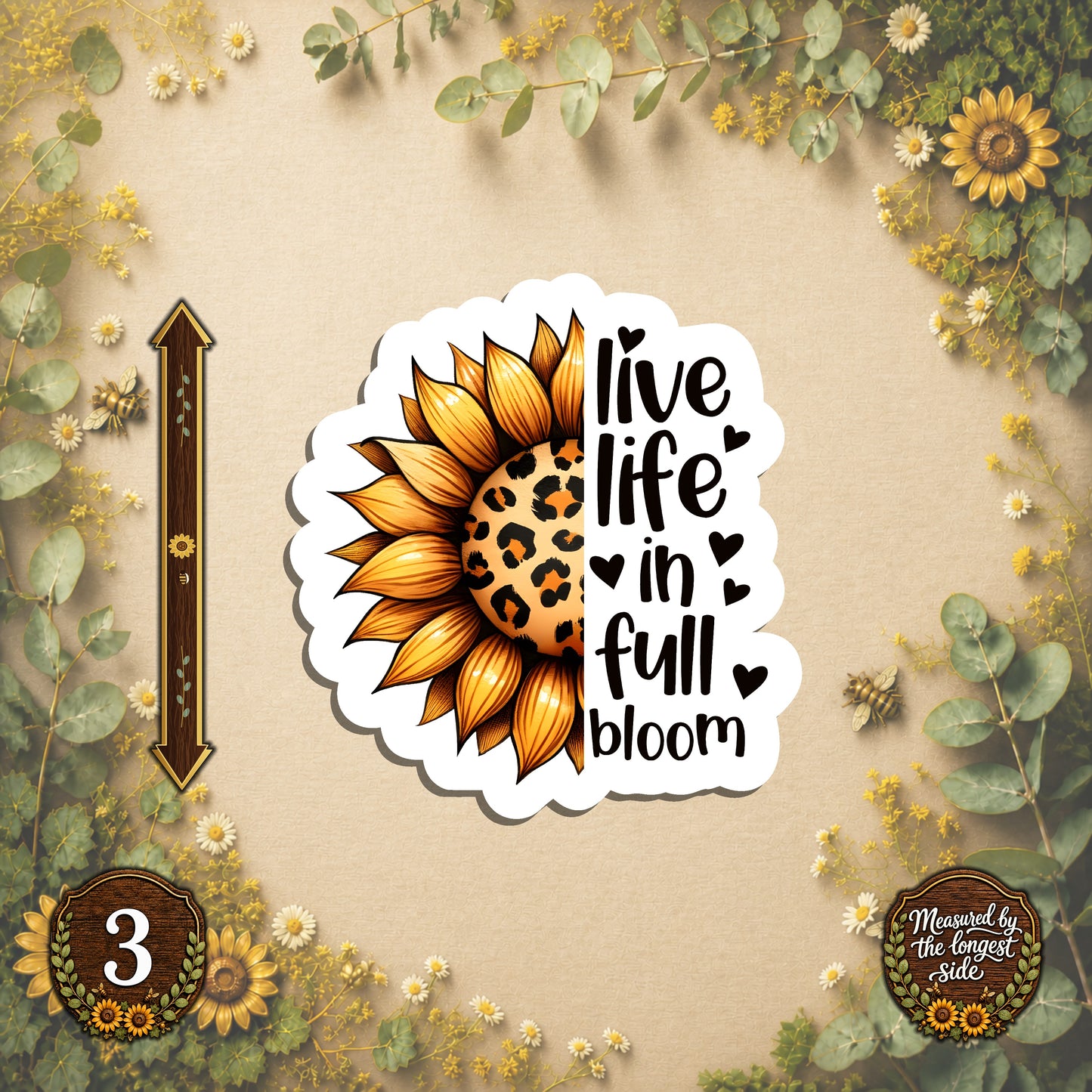 Set of 4 Sunflower Die-Cut Stickers | 20% Bundle Discount | 2, 3 or 4 Inch | Waterproof Vinyl or Paper Stickers