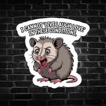 Load image into Gallery viewer, I Cannot 'Live Laugh Love' ... Opossum Sticker