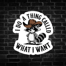 Load image into Gallery viewer, I do a Thing Called What I Want Raccoon Sticker