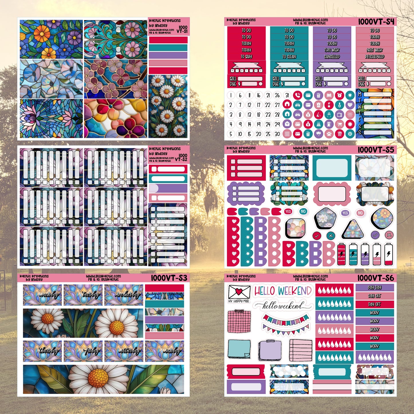 Stained Glass Vertical Tall Weekly Sticker Kit