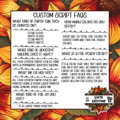 Custom Script Stickers