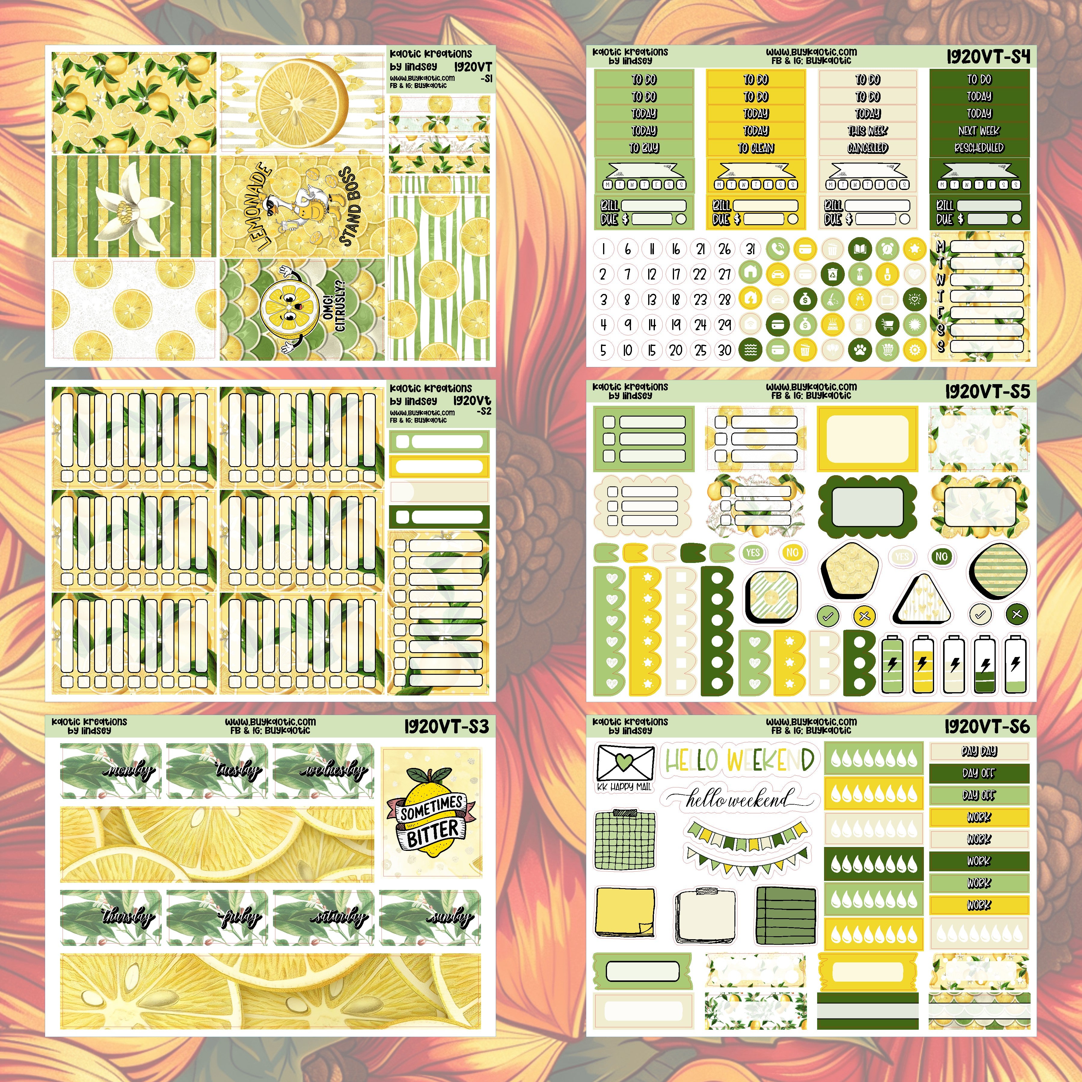 Lemonade Vertical Tall Weekly Sticker Kit