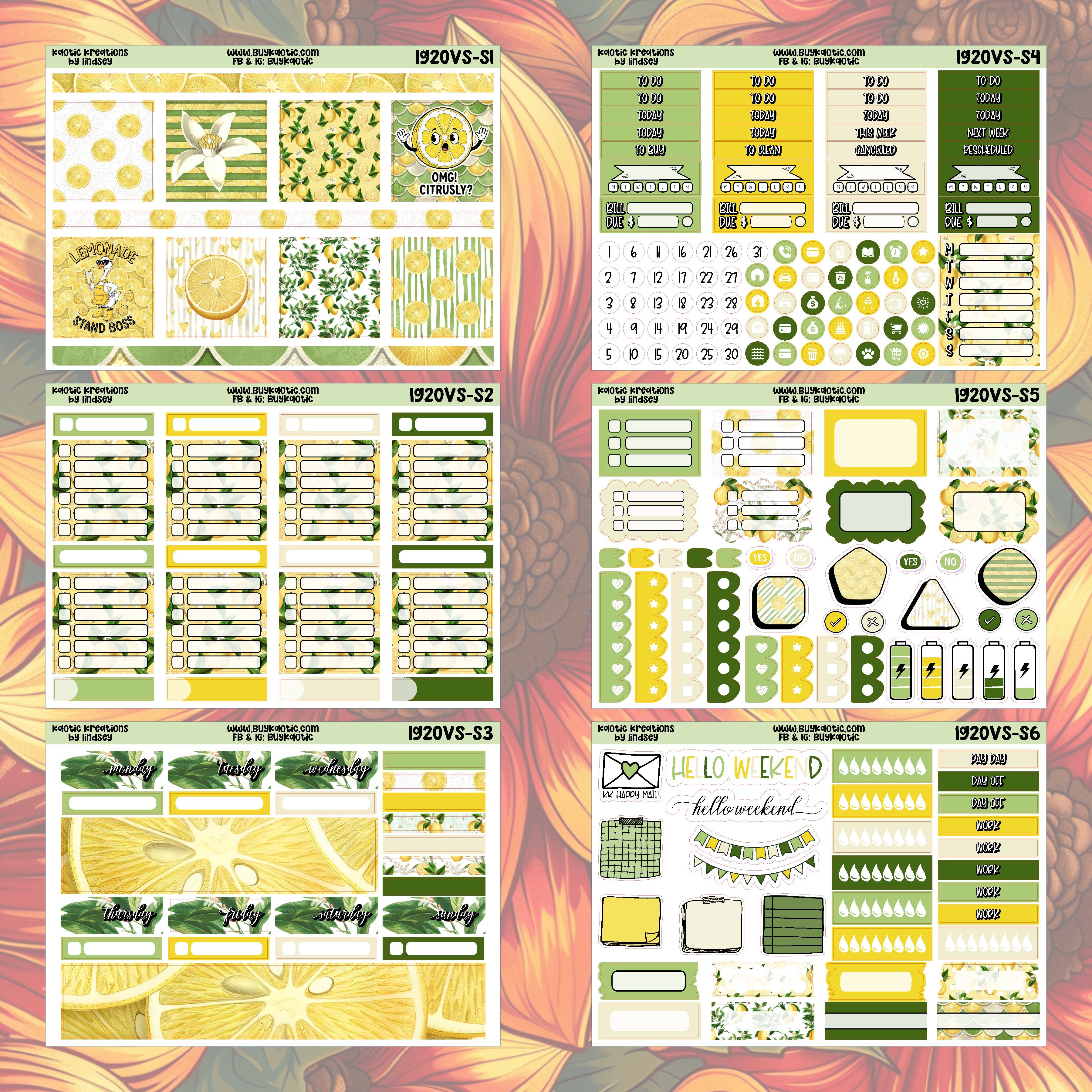 Lemonade Vertical Small Weekly Sticker Kit