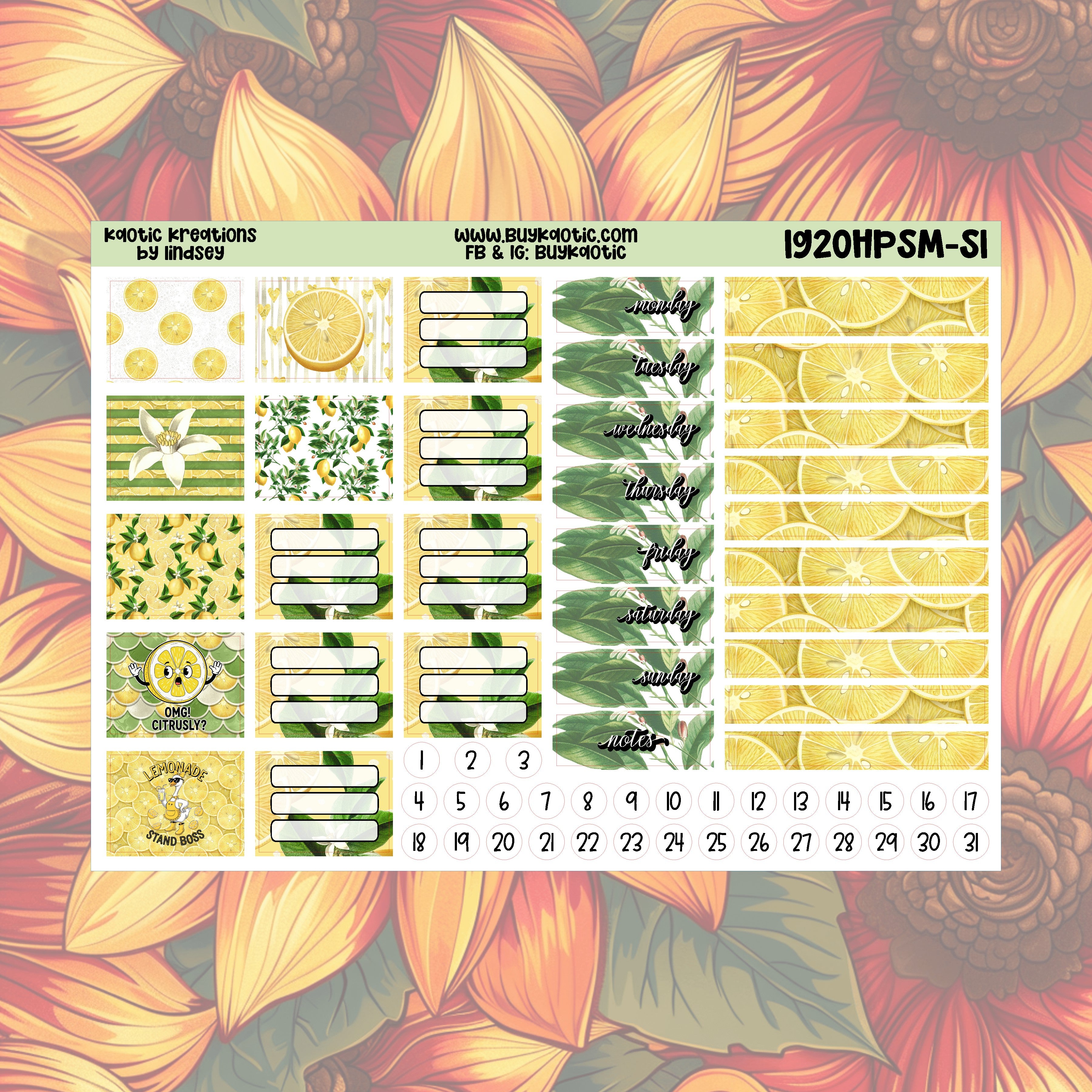 Lemonade HP Skinny Mini Weekly Sticker Kit